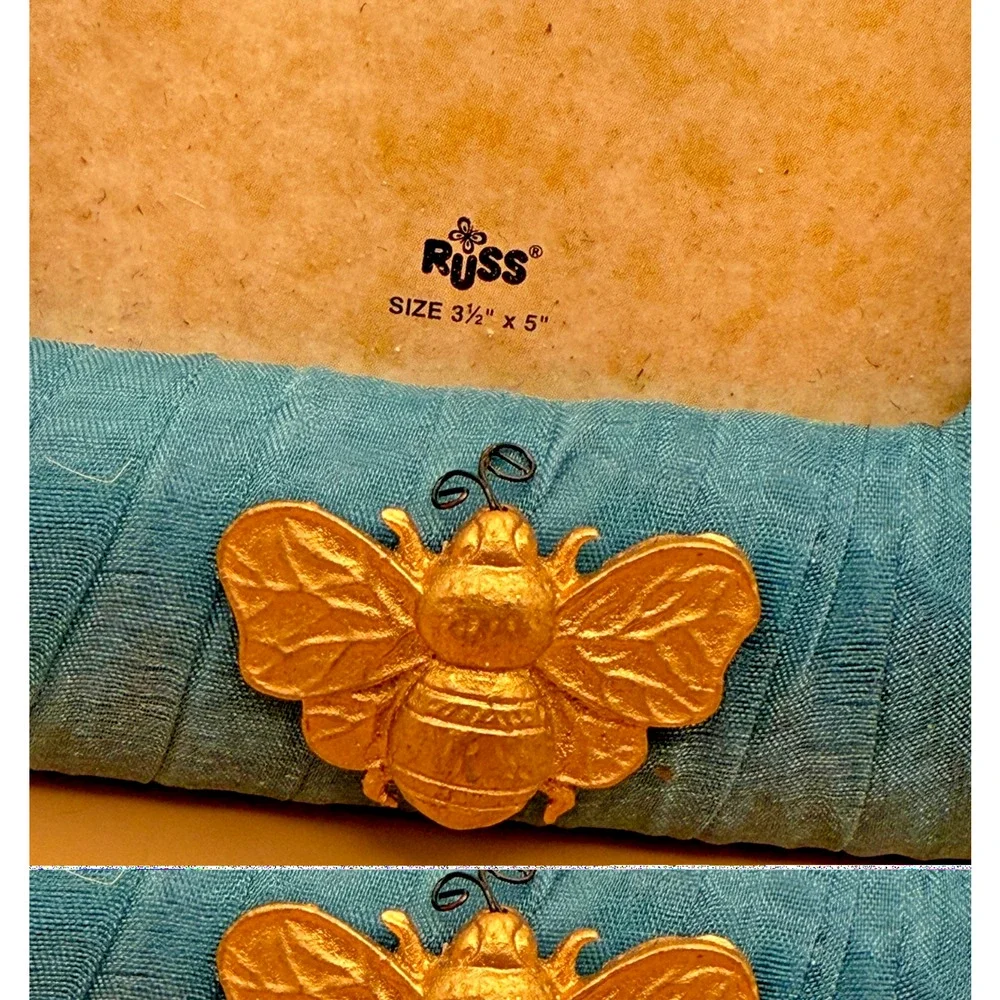 🐝 Russ Berrie Organza Collection Blue Teal Bee Photo Frame 3.5x5 Hand Painted